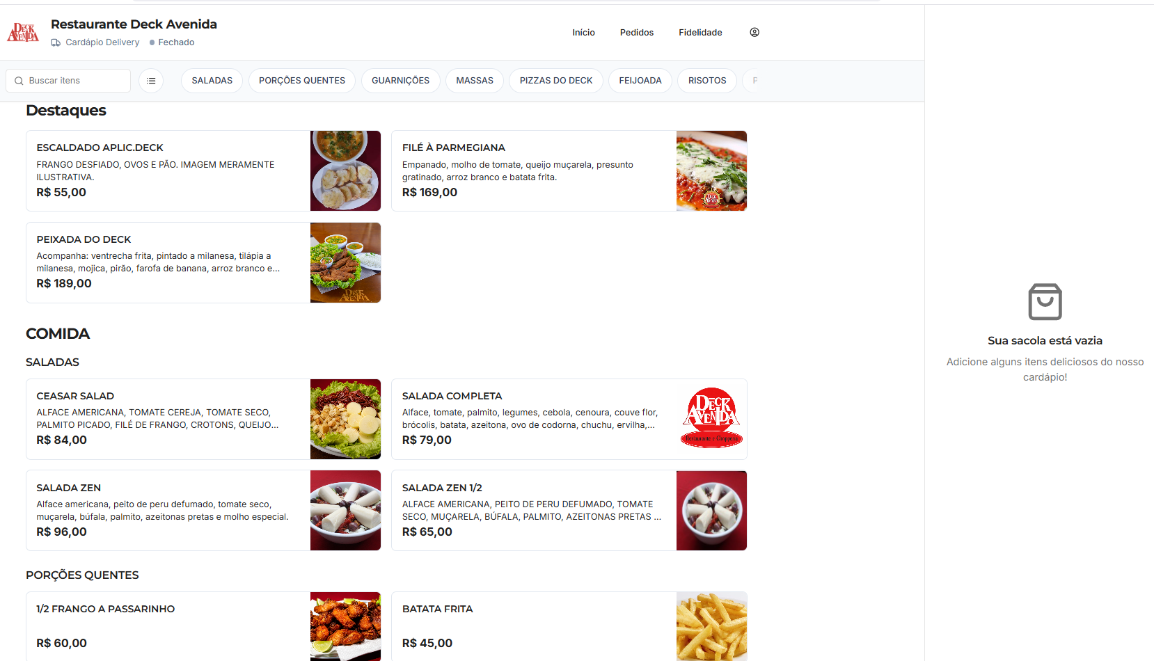 Cardápio digital WebGula em desktop