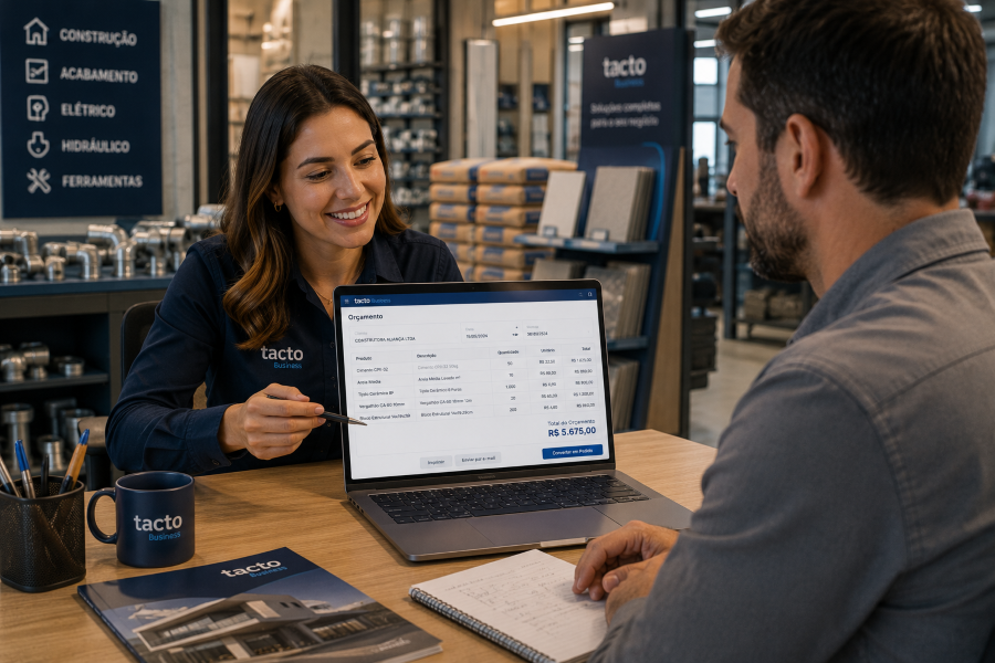 Equipe comercial usando orçamento no Tacto Business